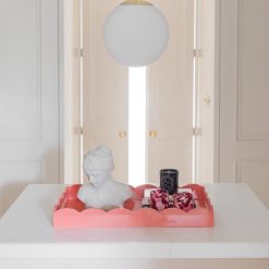 Addison Ross Ltd Coral Pink Large Lacquered Scallop Ottoman Tray – Limited Edition