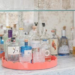 Addison Ross Ltd Homeware Coral Pink Round Lacquered Scallop Ottoman Tray – Limited Edition