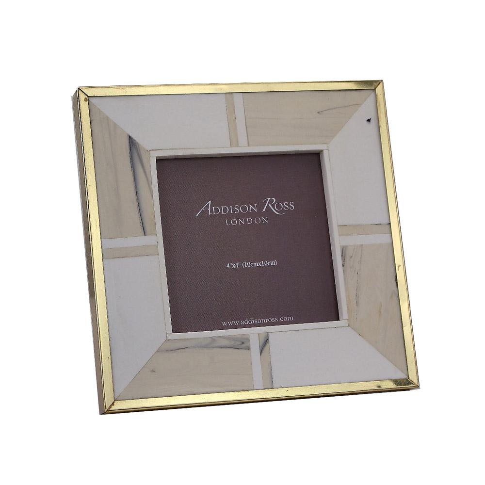 Addison Ross Ltd White Bone 4 X 4 Photo Frame With Brass Border Frames