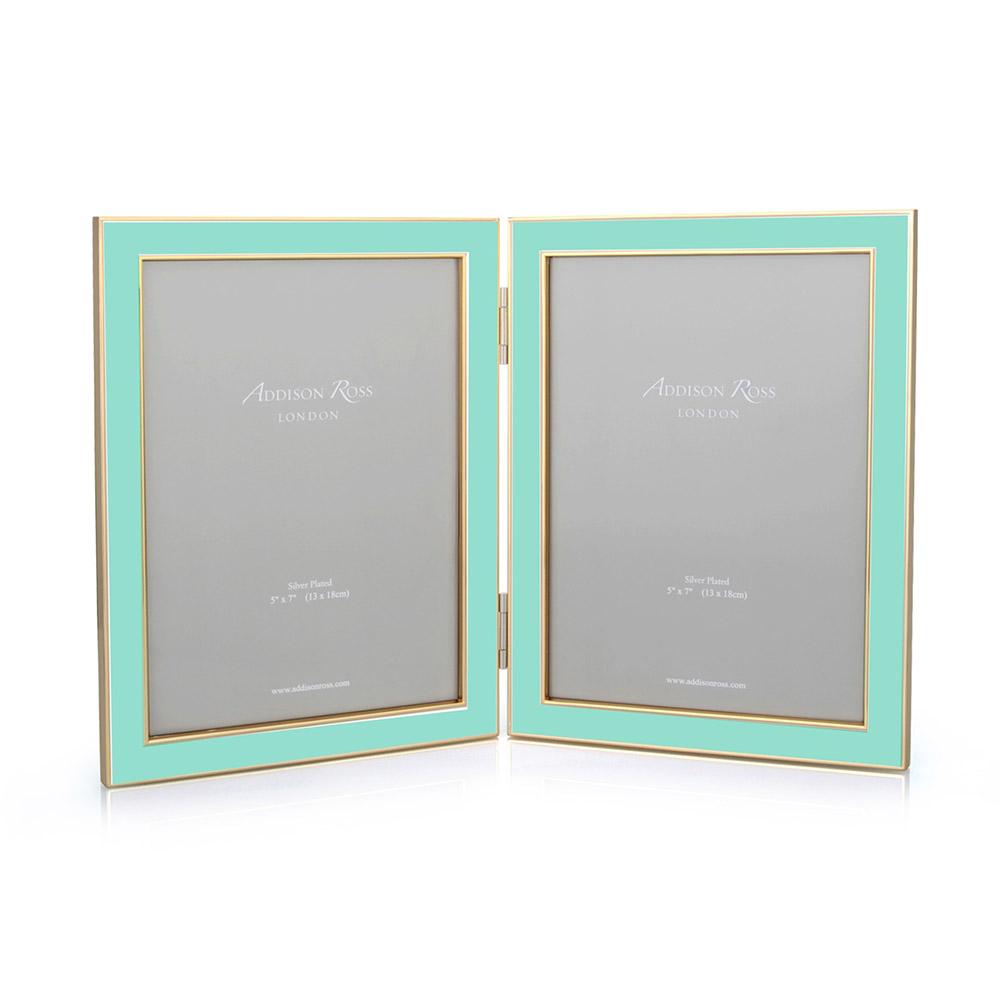 Addison Ross Ltd Turquoise Blue Enamel & Gold Double Frame