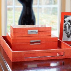 Addison Ross Ltd Boxes ORANGE CROCODILE STORAGE BOX: Silver Trim